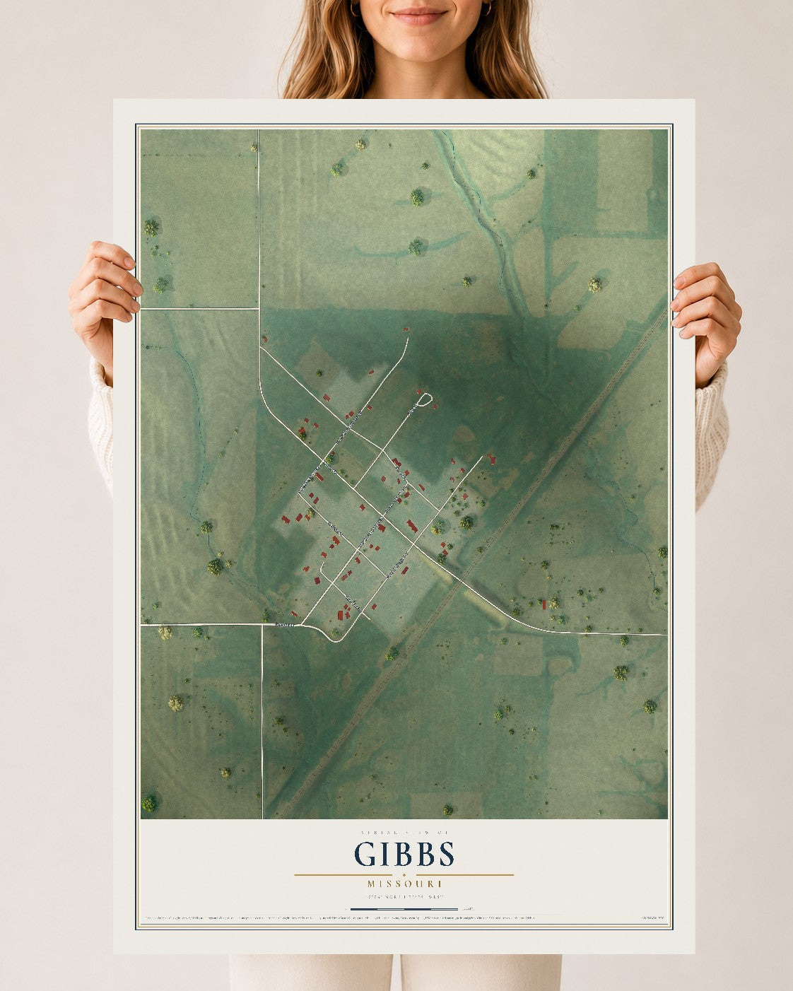 Map of Gibbs, Missouri, 24 x 36 inch unframed archival matte print