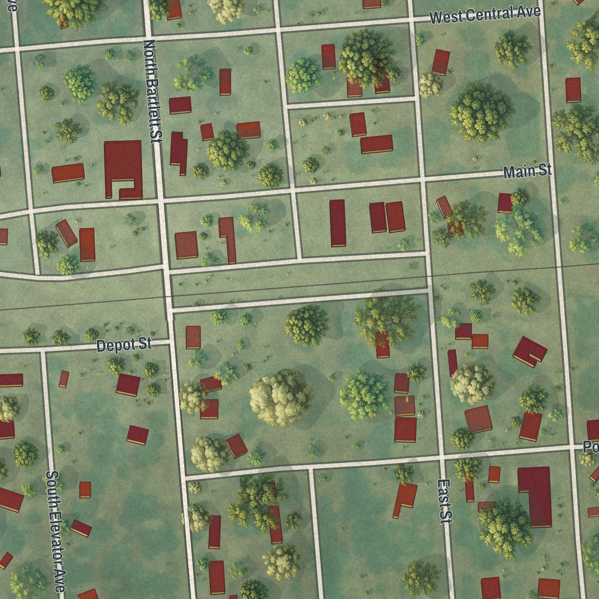 Close-up of the map of Gilliam, Missouri print showing street and building detail