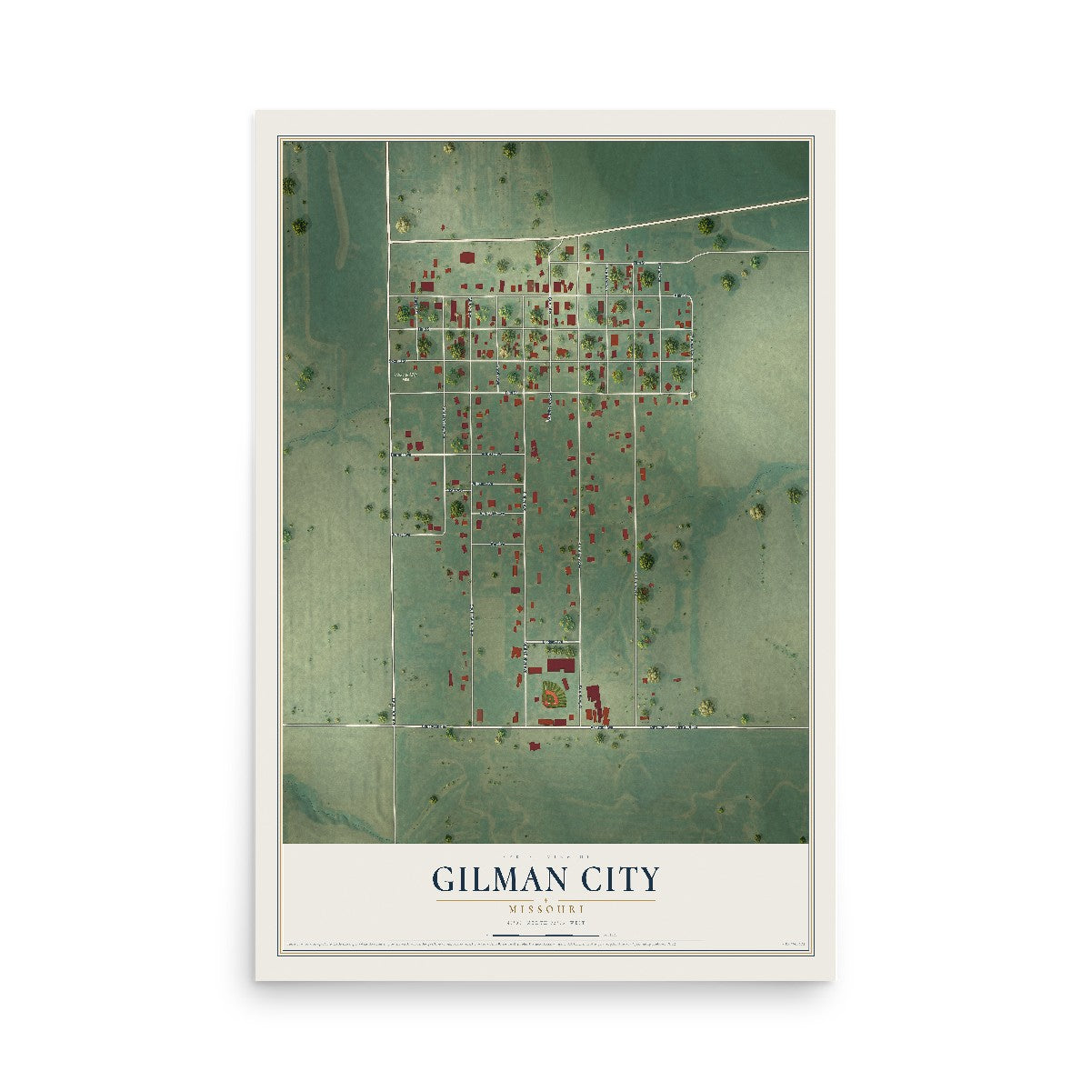 Map of Gilman City, Missouri, 12 x 18 inch unframed archival matte print