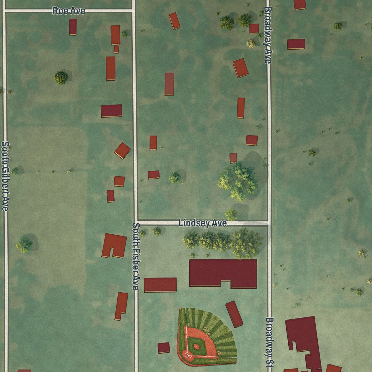 Second close-up of the map of Gilman City, Missouri print showing more streets and buildings