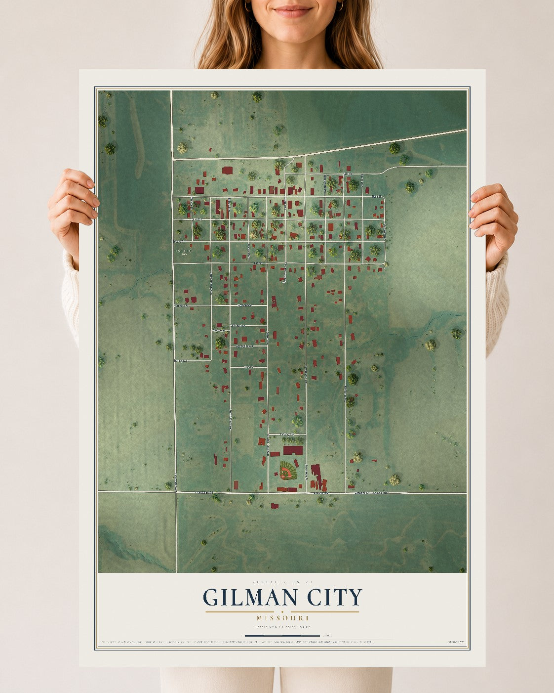 Map of Gilman City, Missouri, 24 x 36 inch unframed archival matte print