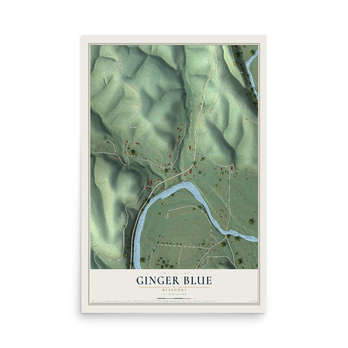 Map of Ginger Blue, Missouri, 12 x 18 inch unframed archival matte print