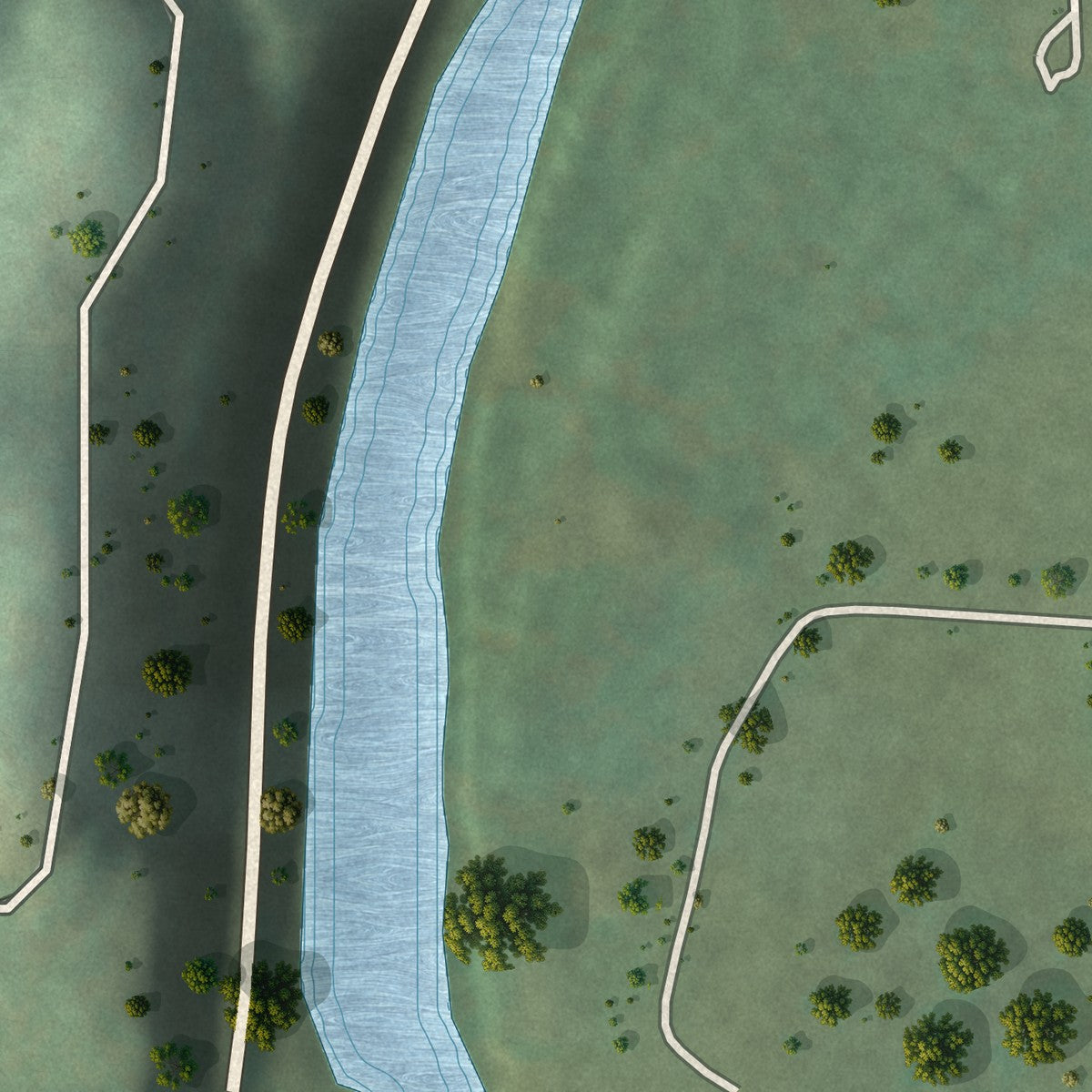 Close-up of the map of Ginger Blue, Missouri print showing street and building detail
