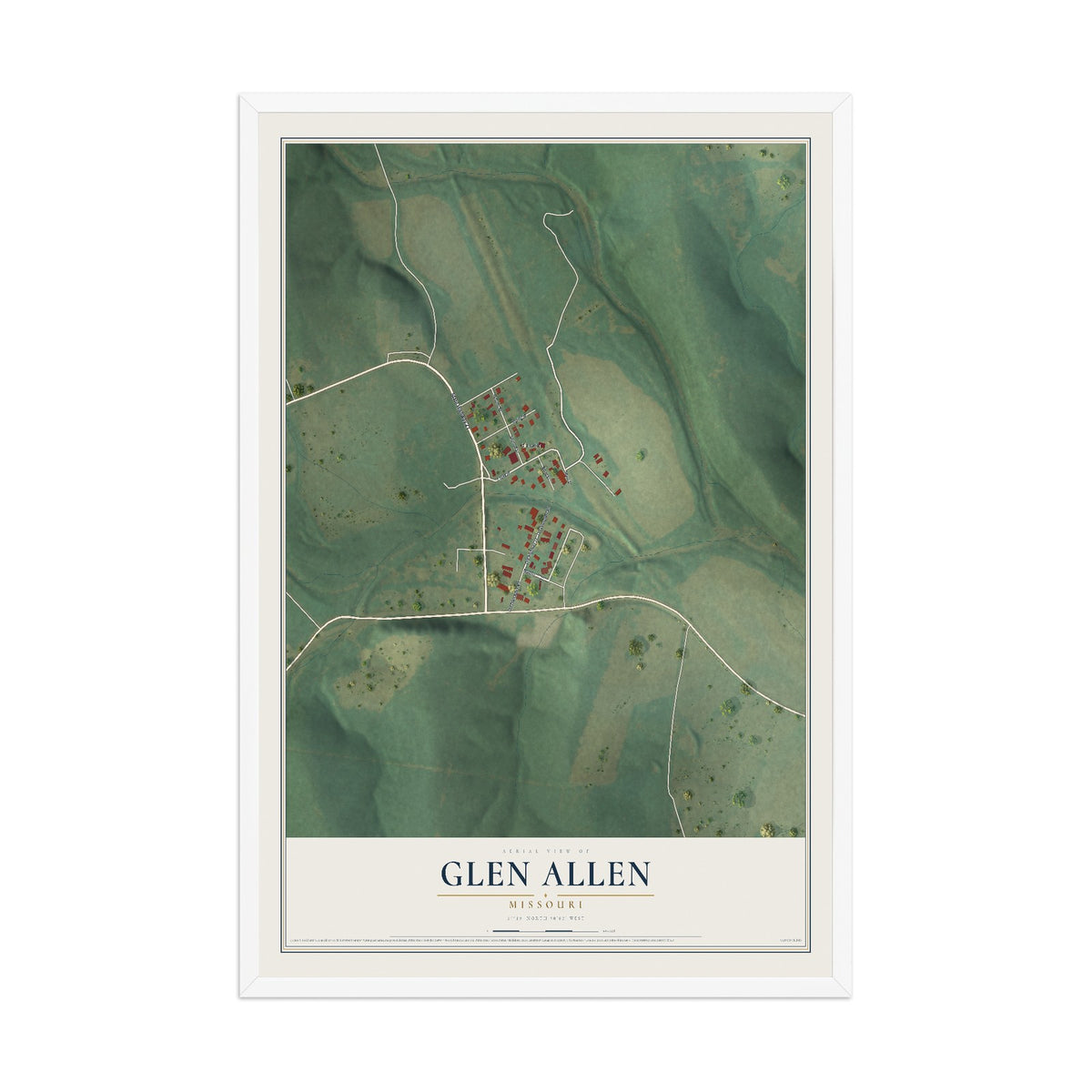 Map of Glen Allen, Missouri, 12 x 18 inch print in a white wood frame