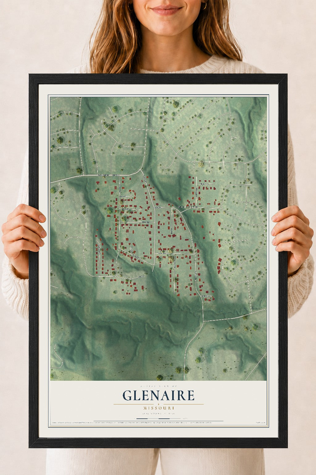 Map of Glenaire, Missouri, 18 x 24 inch print in a black wood frame
