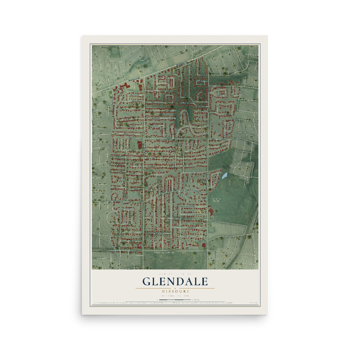Map of Glendale, Missouri, 12 x 18 inch unframed archival matte print