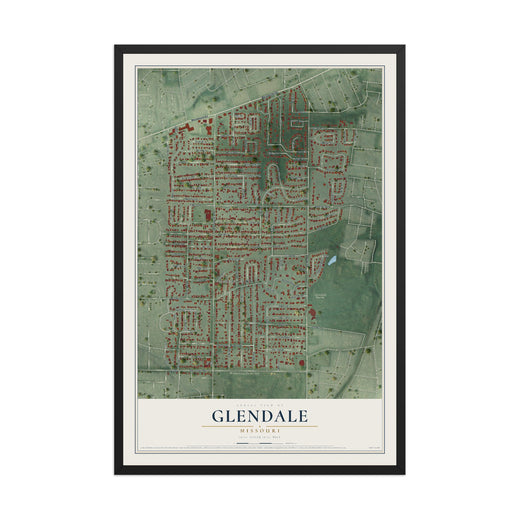 Map of Glendale, Missouri, 12 x 18 inch print in a black wood frame