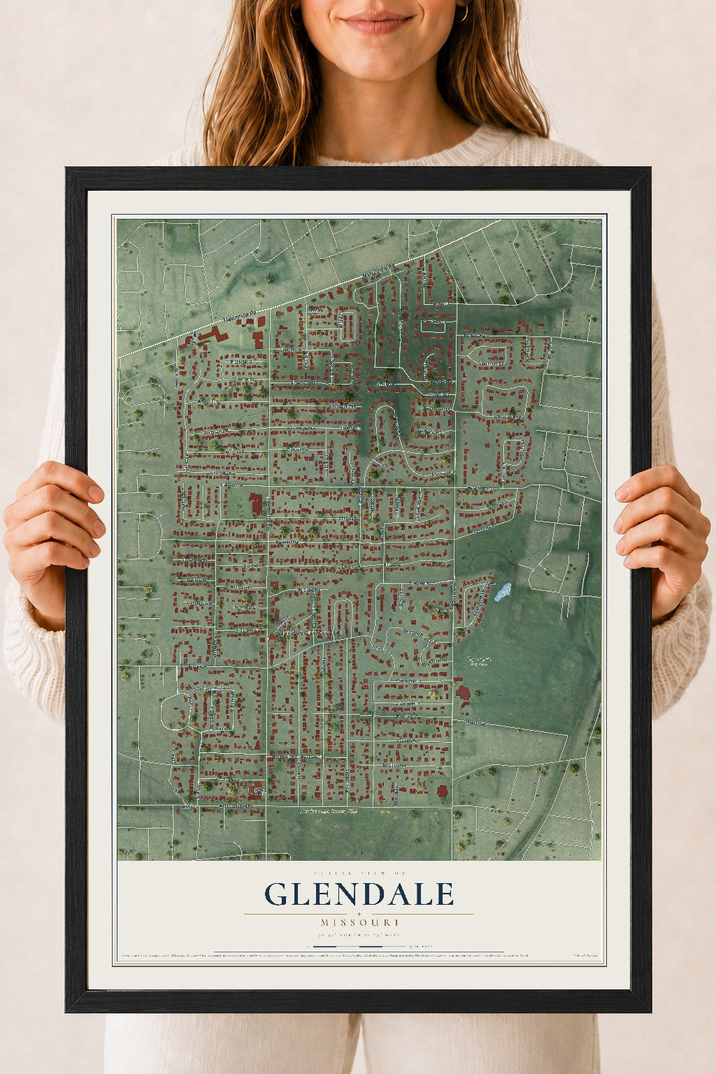Map of Glendale, Missouri, 18 x 24 inch print in a black wood frame