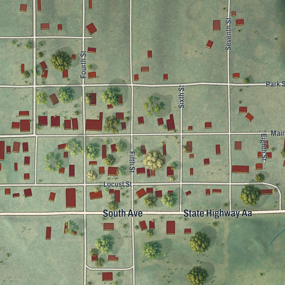 Close-up of the map of Glenwood, Missouri print showing street and building detail