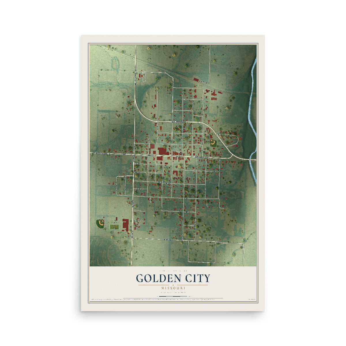 Map of Golden City, Missouri, 12 x 18 inch unframed archival matte print