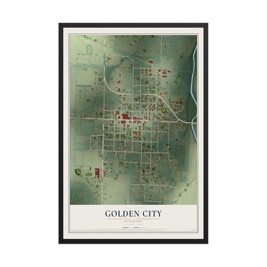 Map of Golden City, Missouri, 12 x 18 inch print in a black wood frame