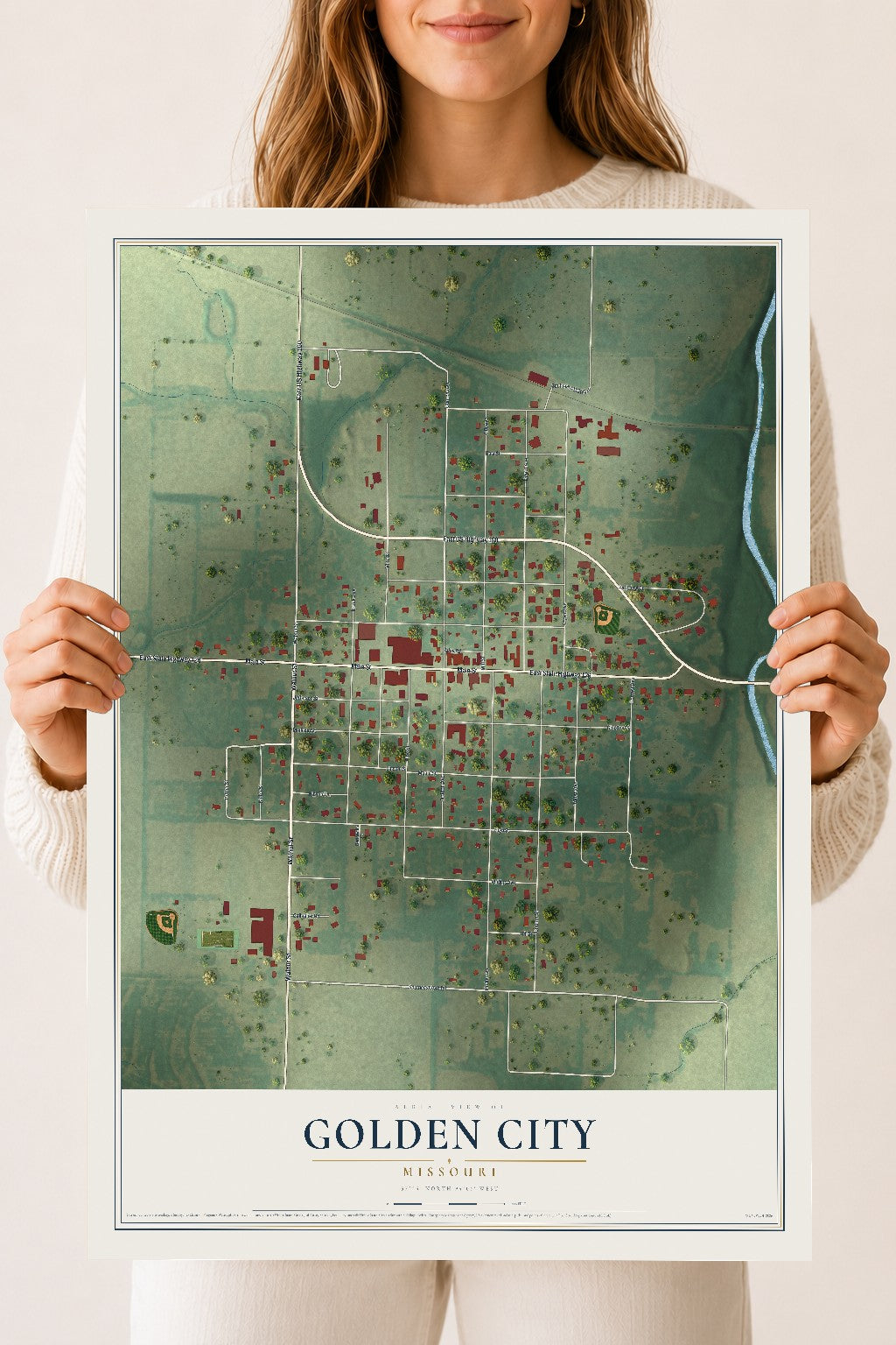 Map of Golden City, Missouri, 18 x 24 inch unframed archival matte print