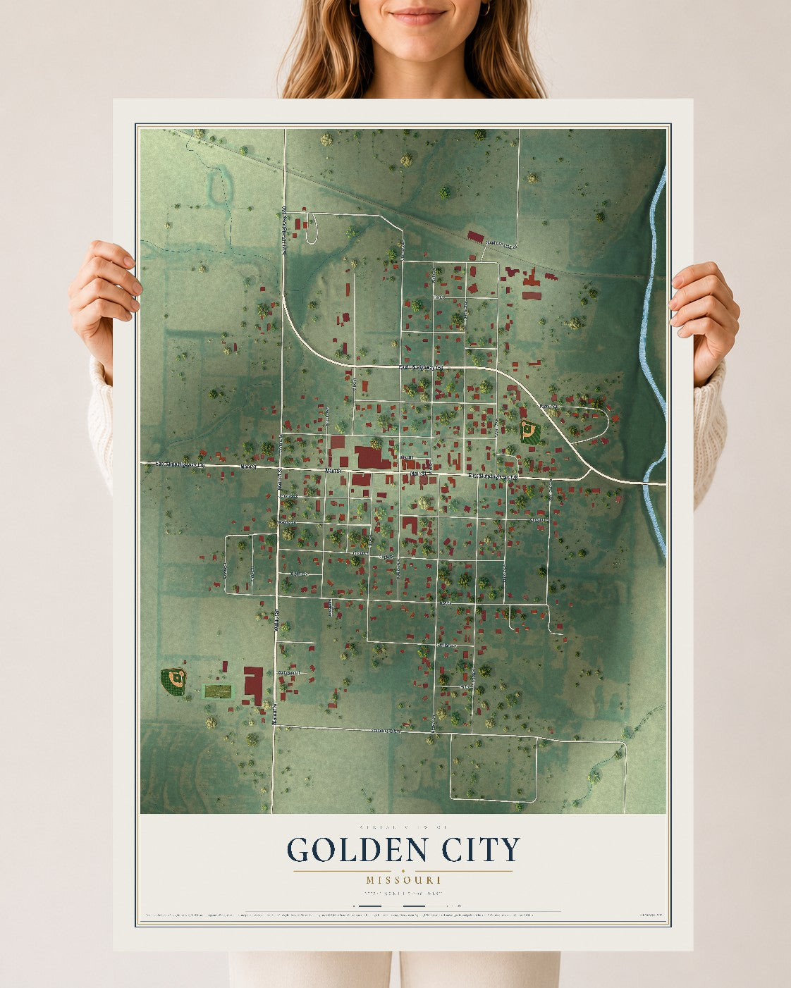 Map of Golden City, Missouri, 24 x 36 inch unframed archival matte print