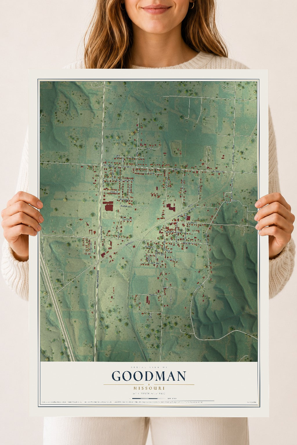 Map of Goodman, Missouri, 18 x 24 inch unframed archival matte print