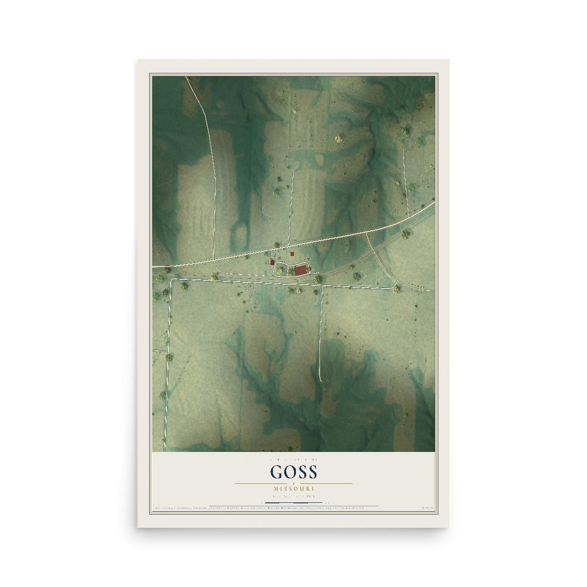 Map of Goss, Missouri, 12 x 18 inch unframed archival matte print