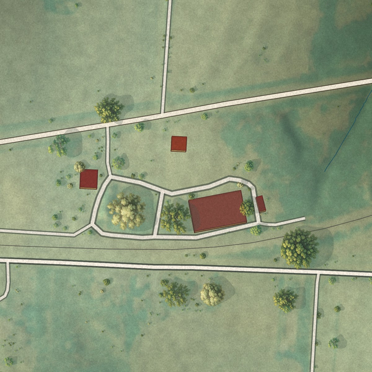 Close-up of the map of Goss, Missouri print showing street and building detail