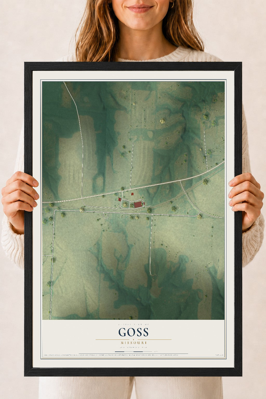 Map of Goss, Missouri, 18 x 24 inch print in a black wood frame