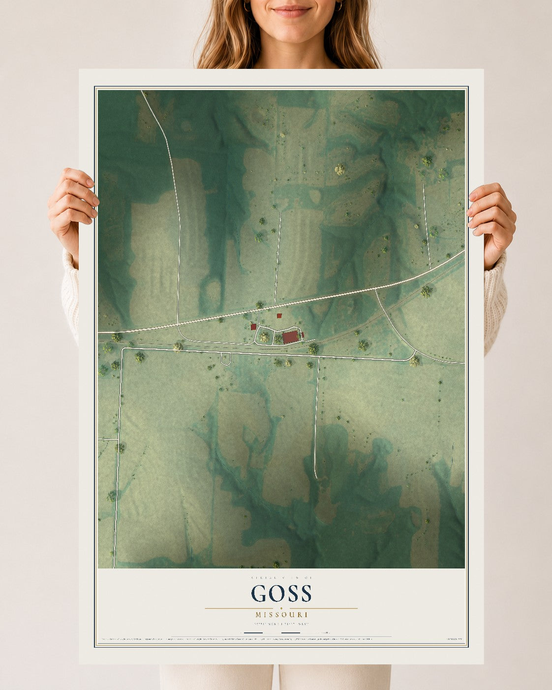 Map of Goss, Missouri, 24 x 36 inch unframed archival matte print