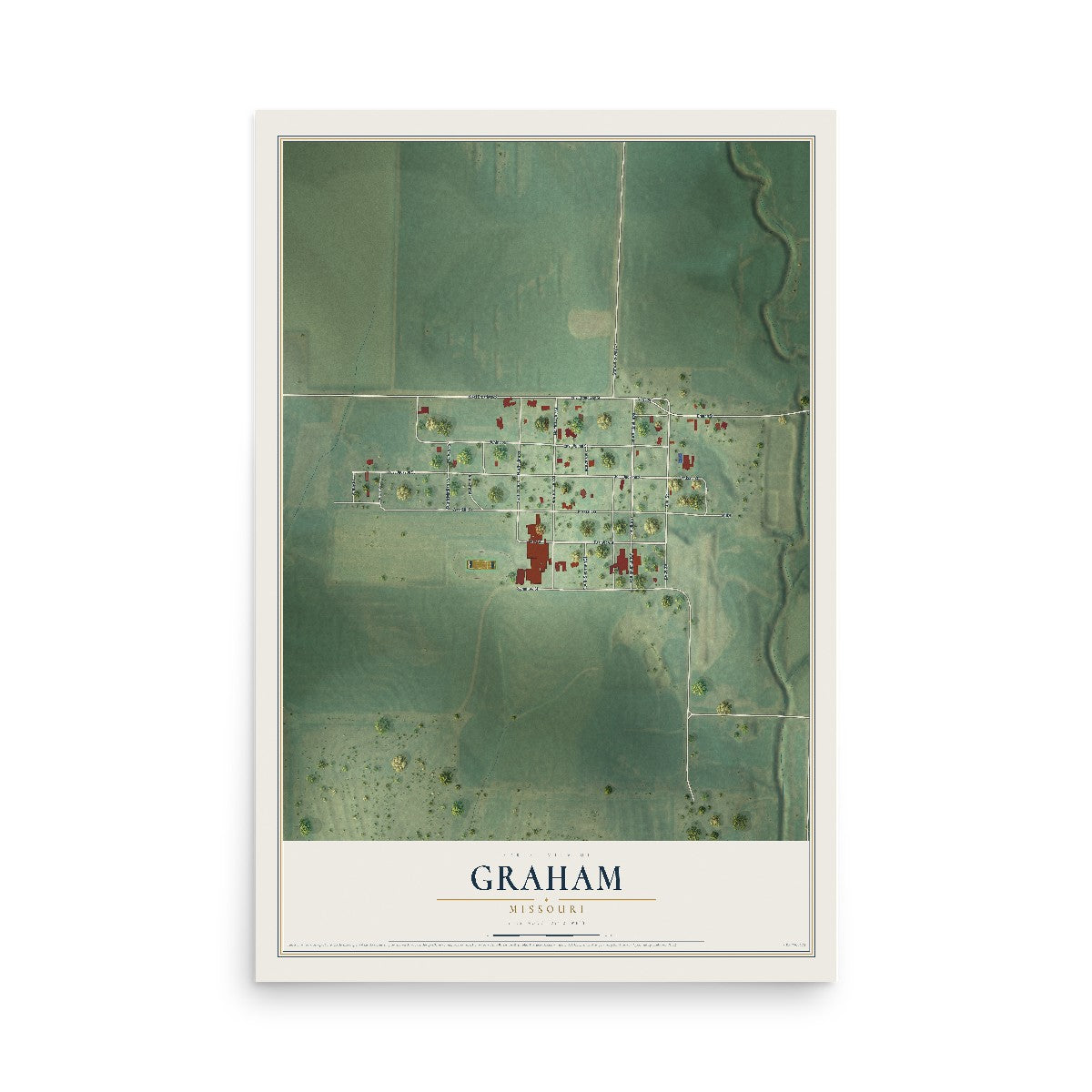Map of Graham, Missouri, 12 x 18 inch unframed archival matte print