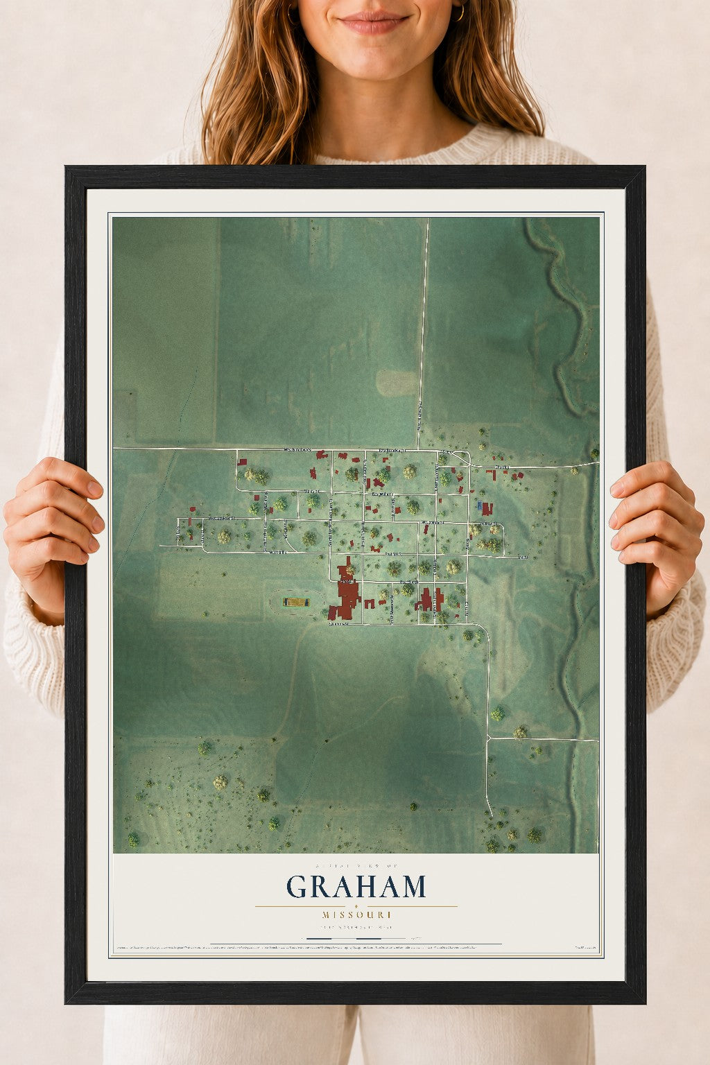 Map of Graham, Missouri, 18 x 24 inch print in a black wood frame
