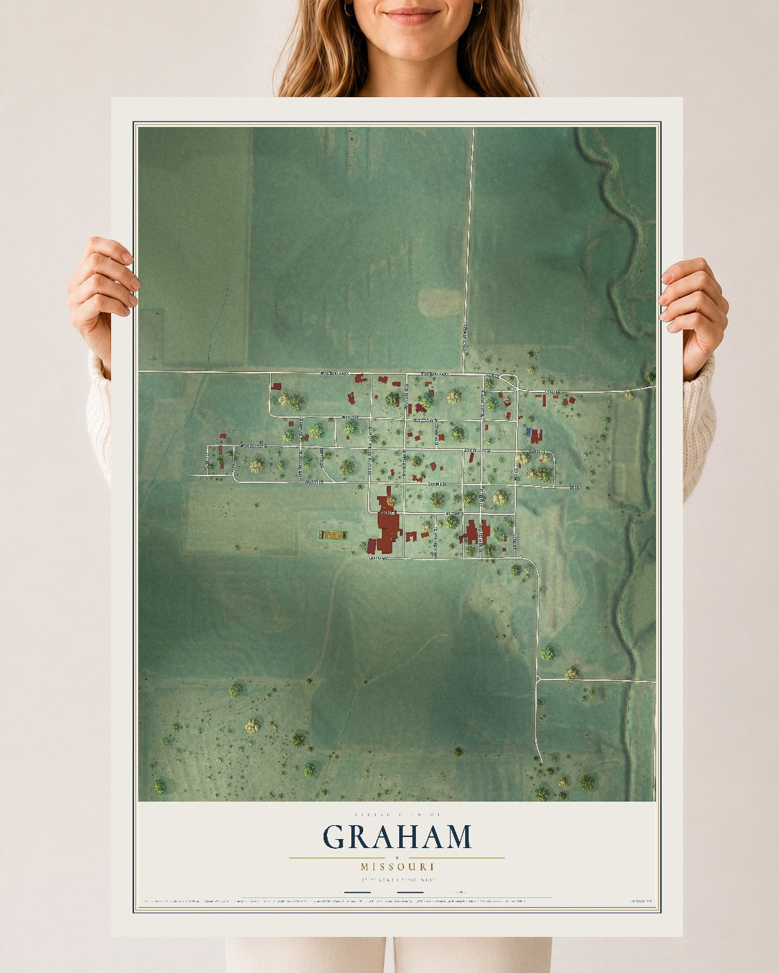 Map of Graham, Missouri, 24 x 36 inch unframed archival matte print