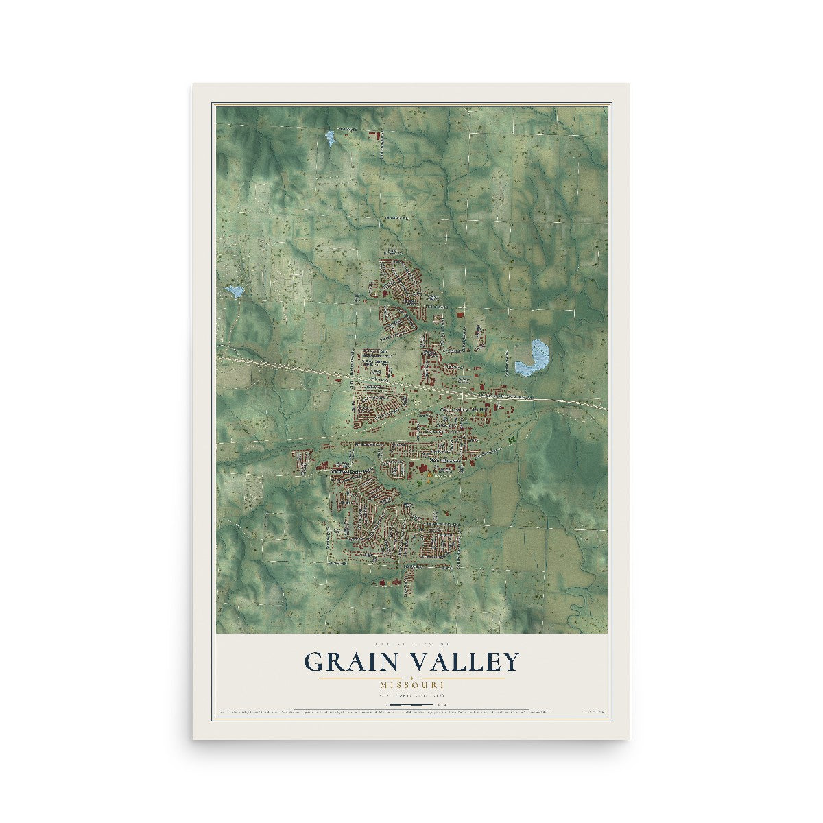 Map of Grain Valley, Missouri, 12 x 18 inch unframed archival matte print