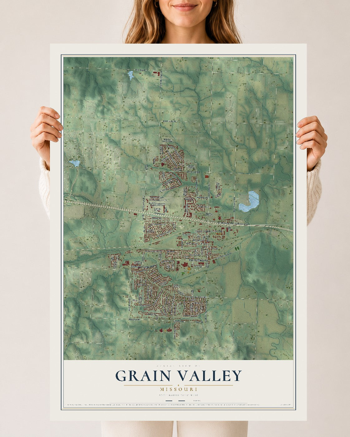 Map of Grain Valley, Missouri, 24 x 36 inch unframed archival matte print
