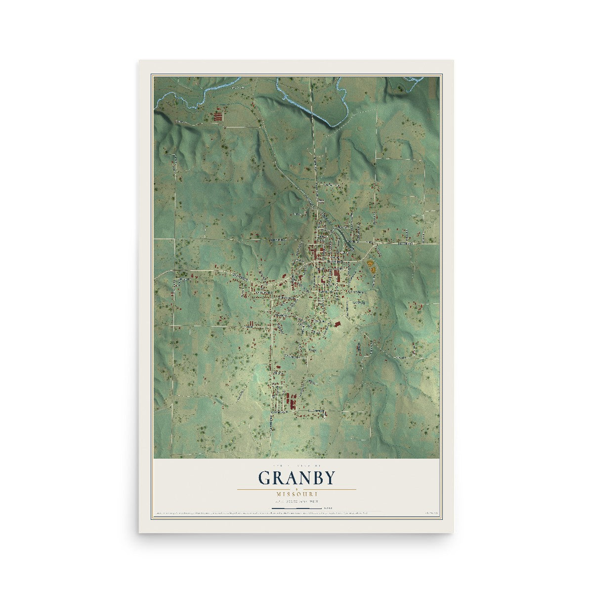 Map of Granby, Missouri, 12 x 18 inch unframed archival matte print