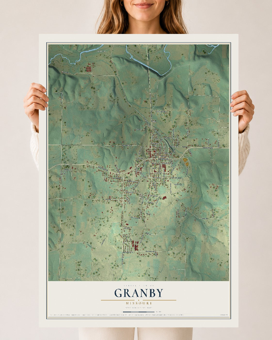 Map of Granby, Missouri, 24 x 36 inch unframed archival matte print