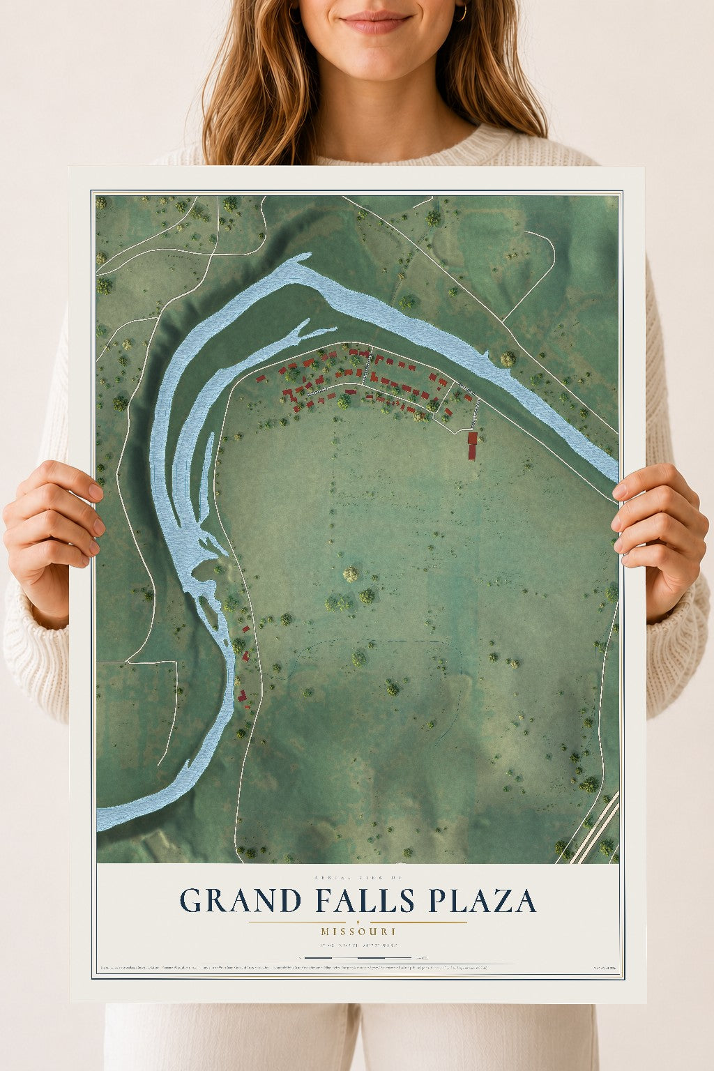 Map of Grand Falls Plaza, Missouri, 18 x 24 inch unframed archival matte print