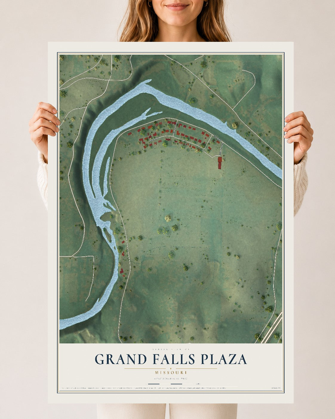 Map of Grand Falls Plaza, Missouri, 24 x 36 inch unframed archival matte print