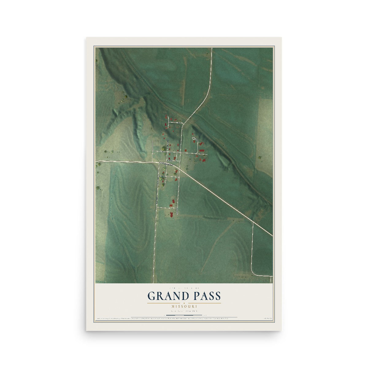 Map of Grand Pass, Missouri, 12 x 18 inch unframed archival matte print