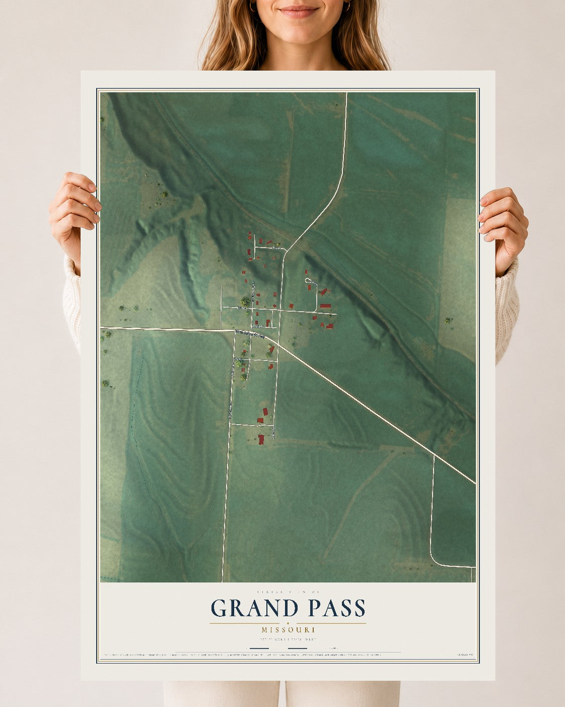 Map of Grand Pass, Missouri, 24 x 36 inch unframed archival matte print