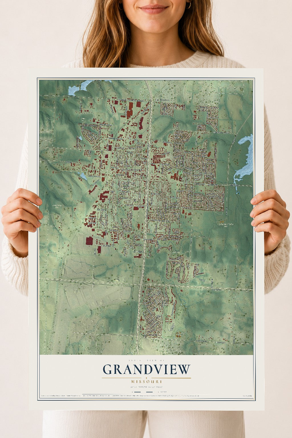 Map of Grandview, Missouri, 18 x 24 inch unframed archival matte print