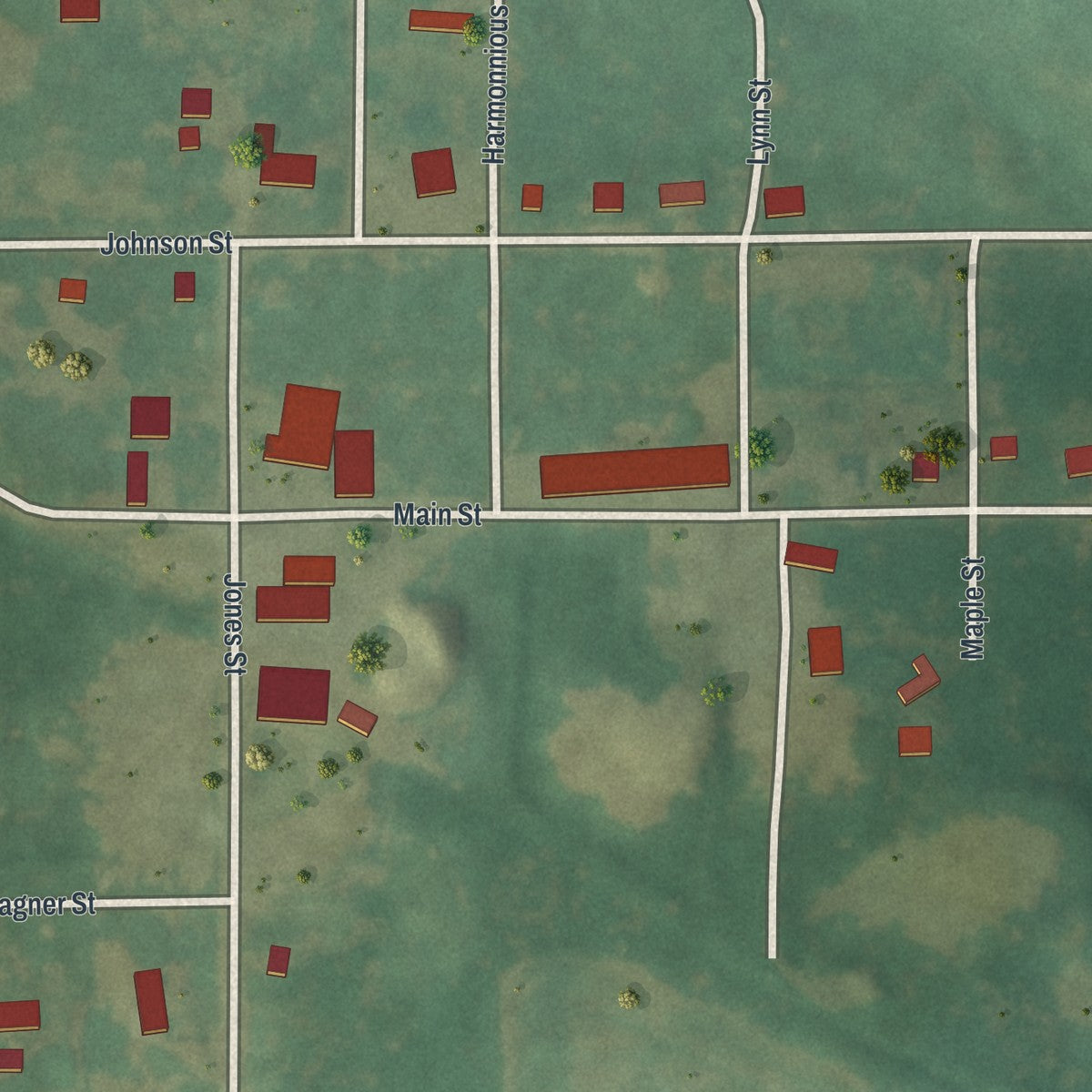 Close-up of the map of Granger, Missouri print showing street and building detail