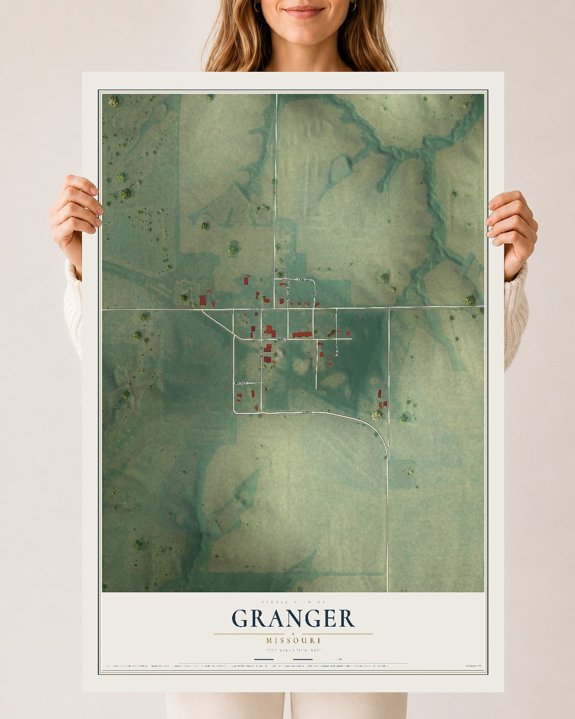 Map of Granger, Missouri, 24 x 36 inch unframed archival matte print