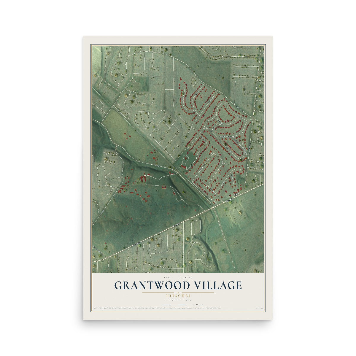 Map of Grantwood Village, Missouri, 12 x 18 inch unframed archival matte print