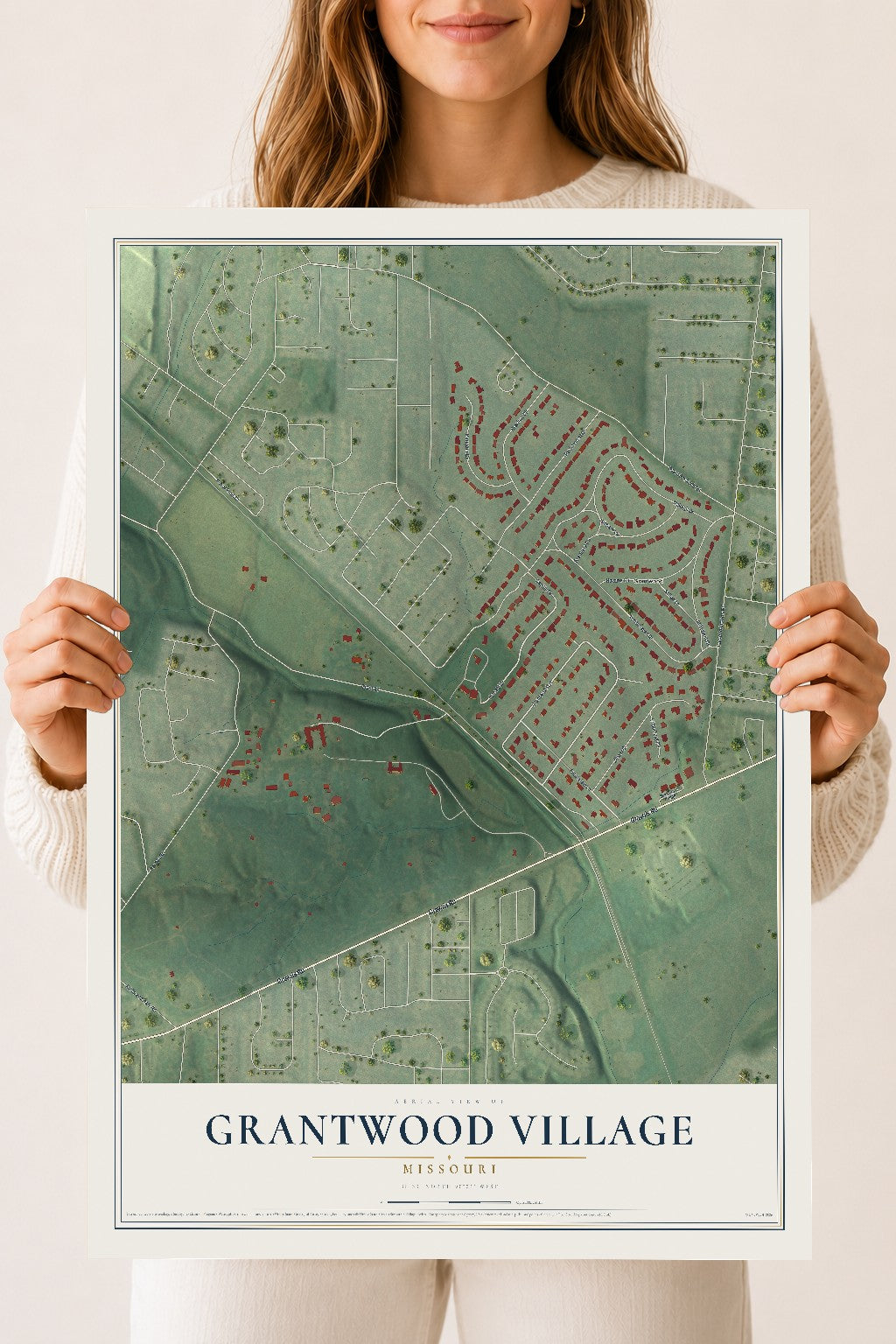 Map of Grantwood Village, Missouri, 18 x 24 inch unframed archival matte print