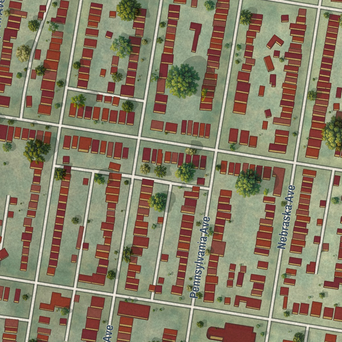 Close-up of the map of Gravois Park, Missouri print showing street and building detail