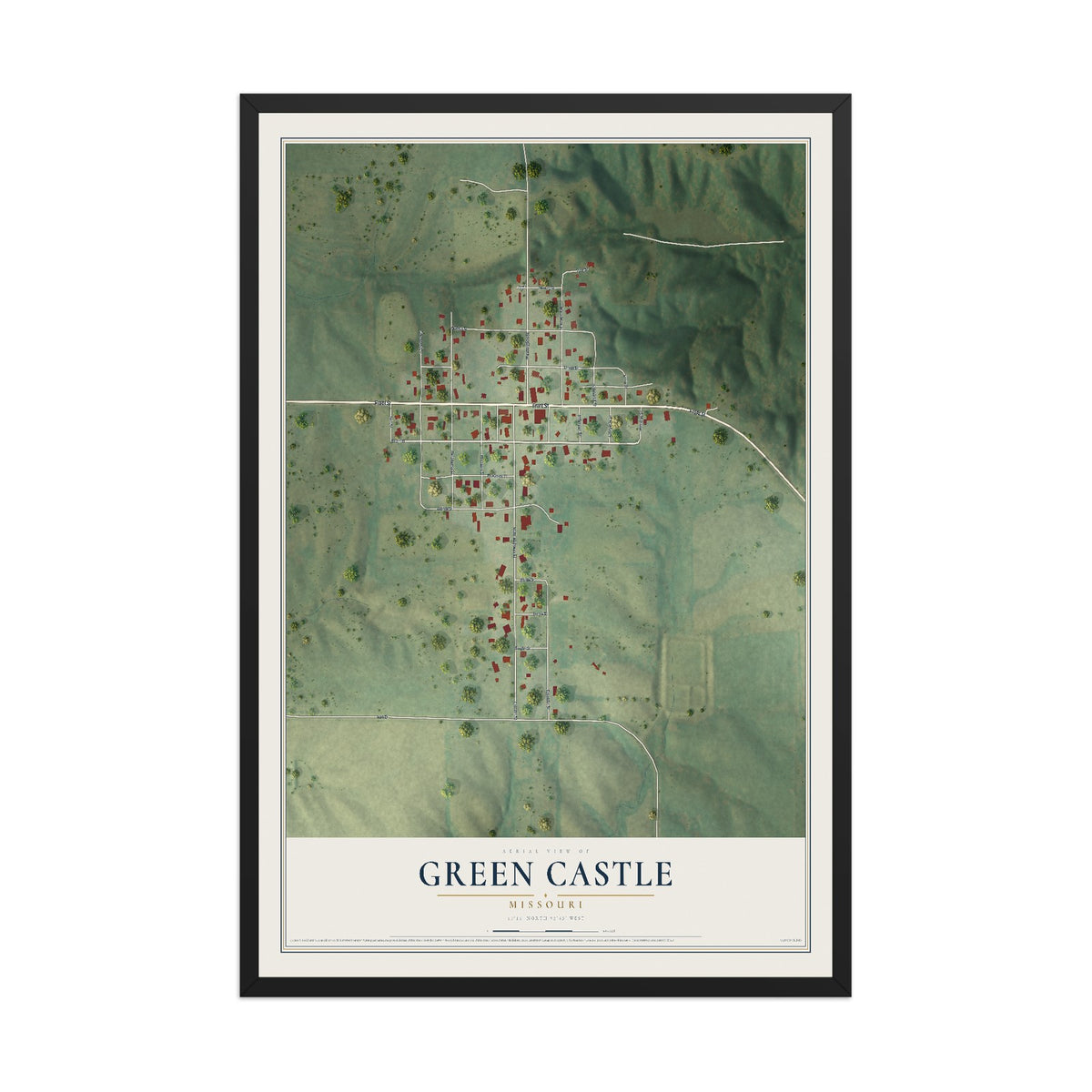 Map of Green Castle, Missouri, 12 x 18 inch print in a black wood frame
