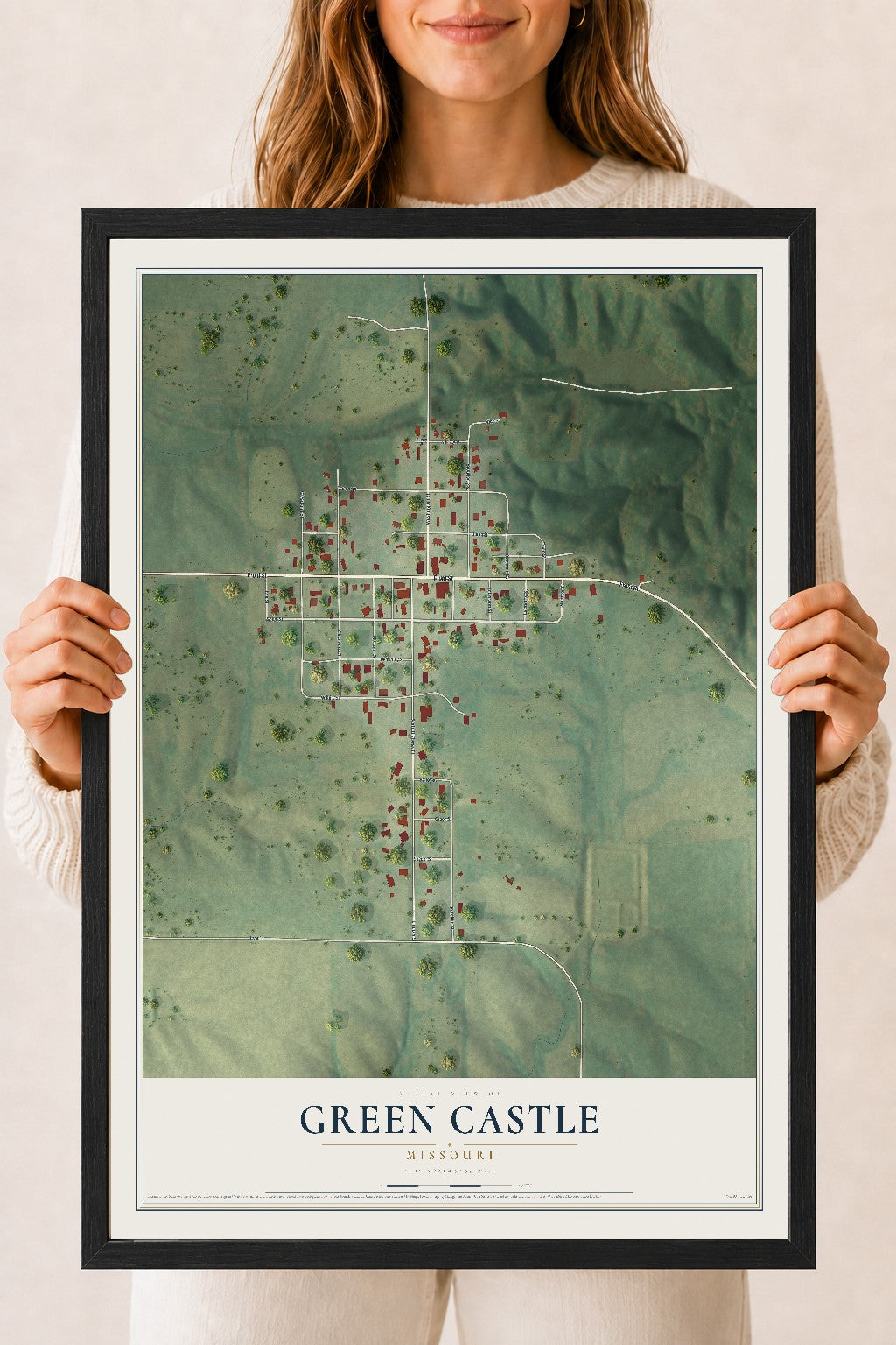 Map of Green Castle, Missouri, 18 x 24 inch print in a black wood frame
