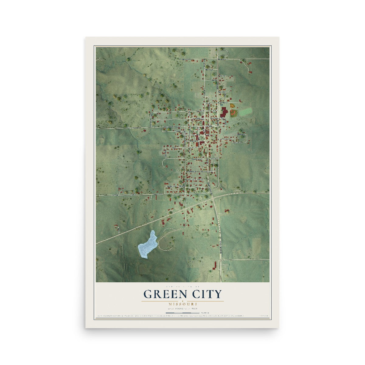 Map of Green City, Missouri, 12 x 18 inch unframed archival matte print