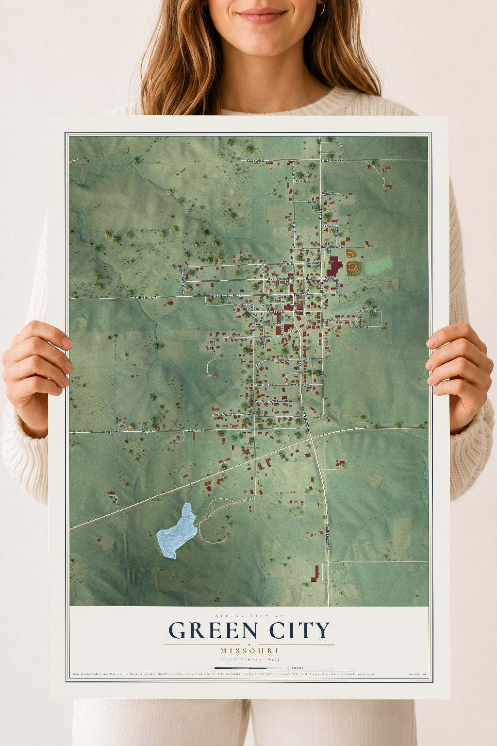 Map of Green City, Missouri, 18 x 24 inch unframed archival matte print