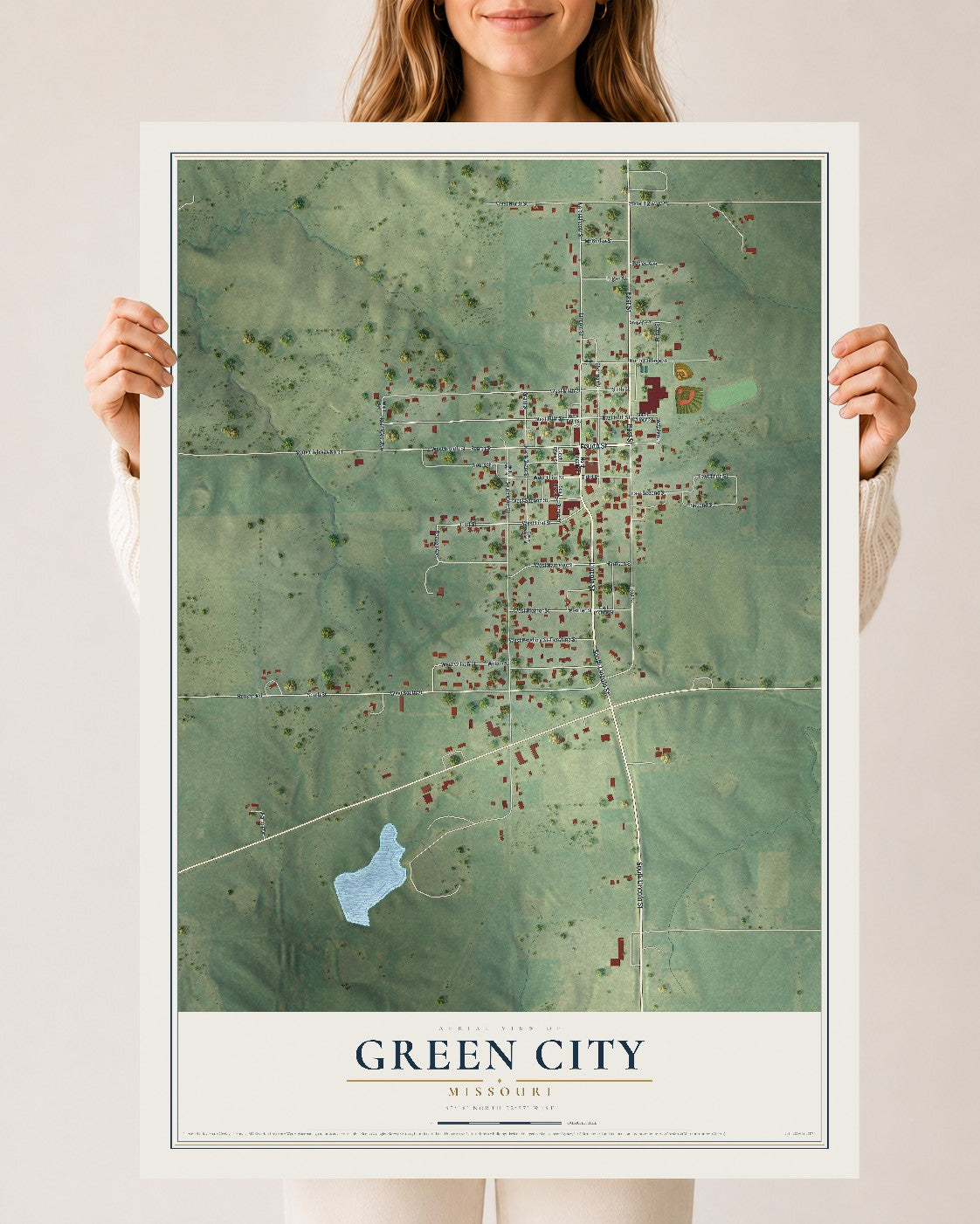 Map of Green City, Missouri, 24 x 36 inch unframed archival matte print