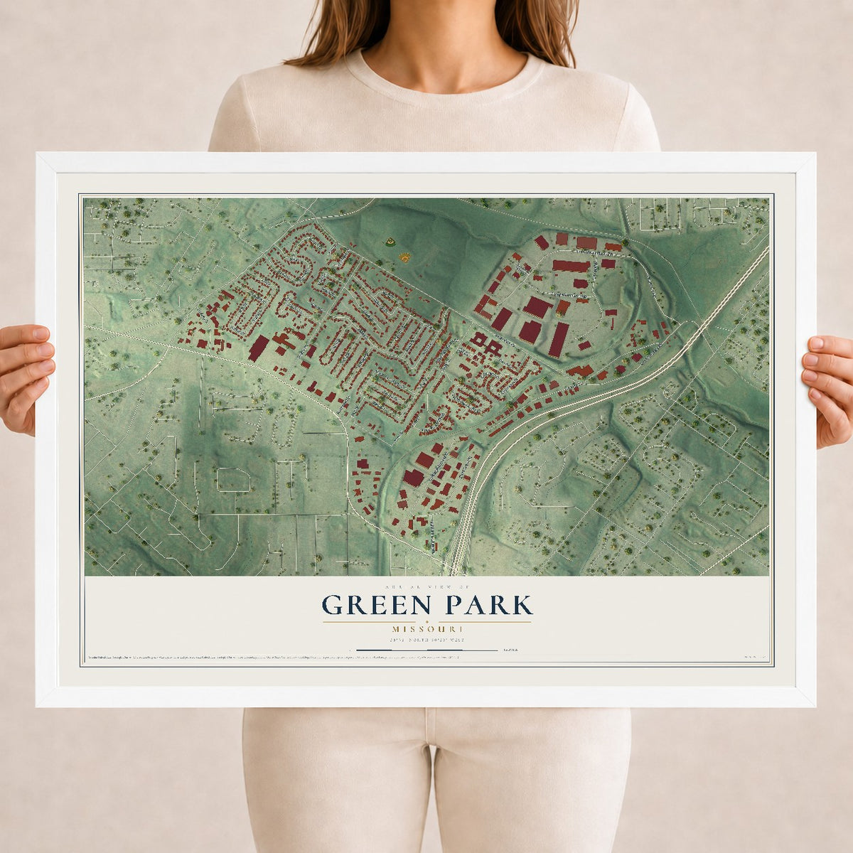 Map of Green Park, Missouri, 18 x 24 inch print in a white wood frame