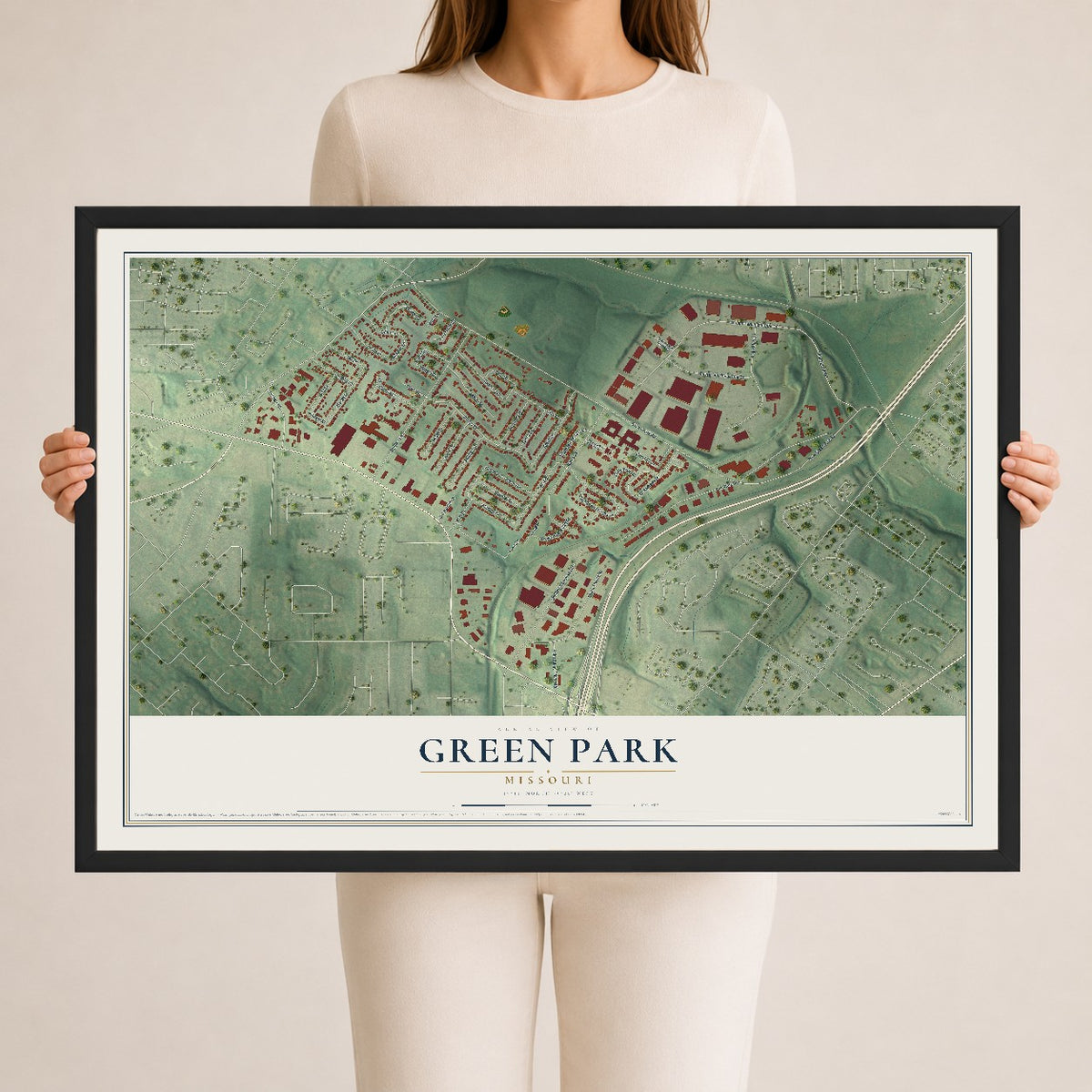 Map of Green Park, Missouri, 24 x 36 inch print in a black wood frame