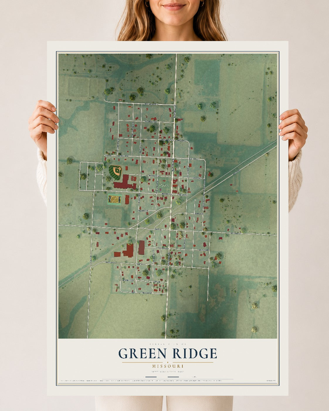 Map of Green Ridge, Missouri, 24 x 36 inch unframed archival matte print