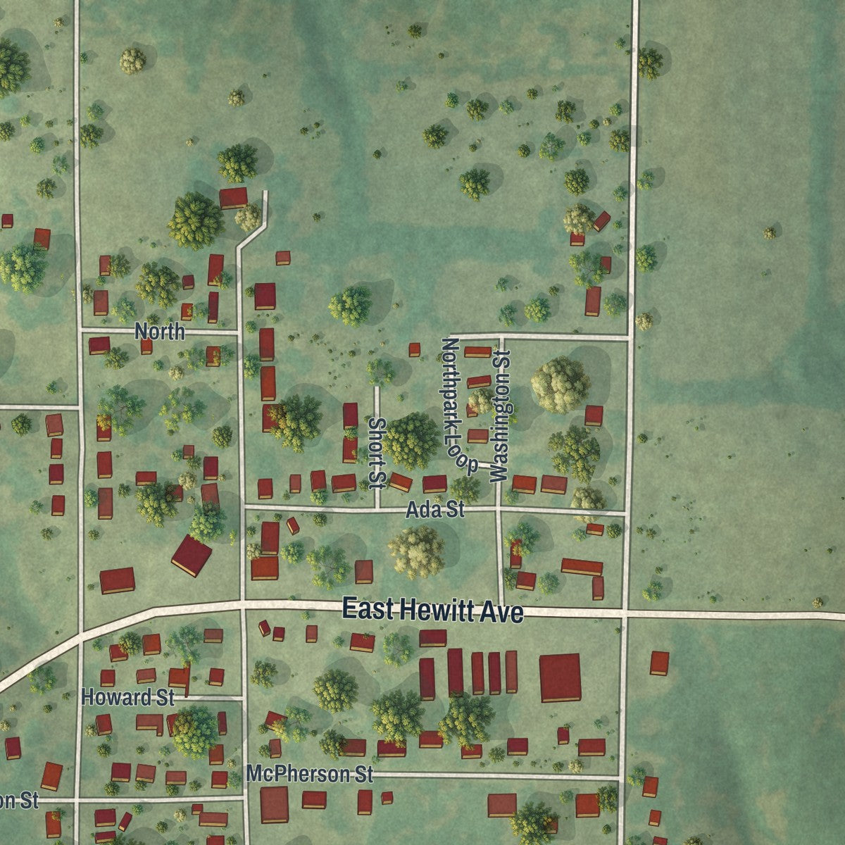 Second close-up of the map of Greenfield, Missouri print showing more streets and buildings