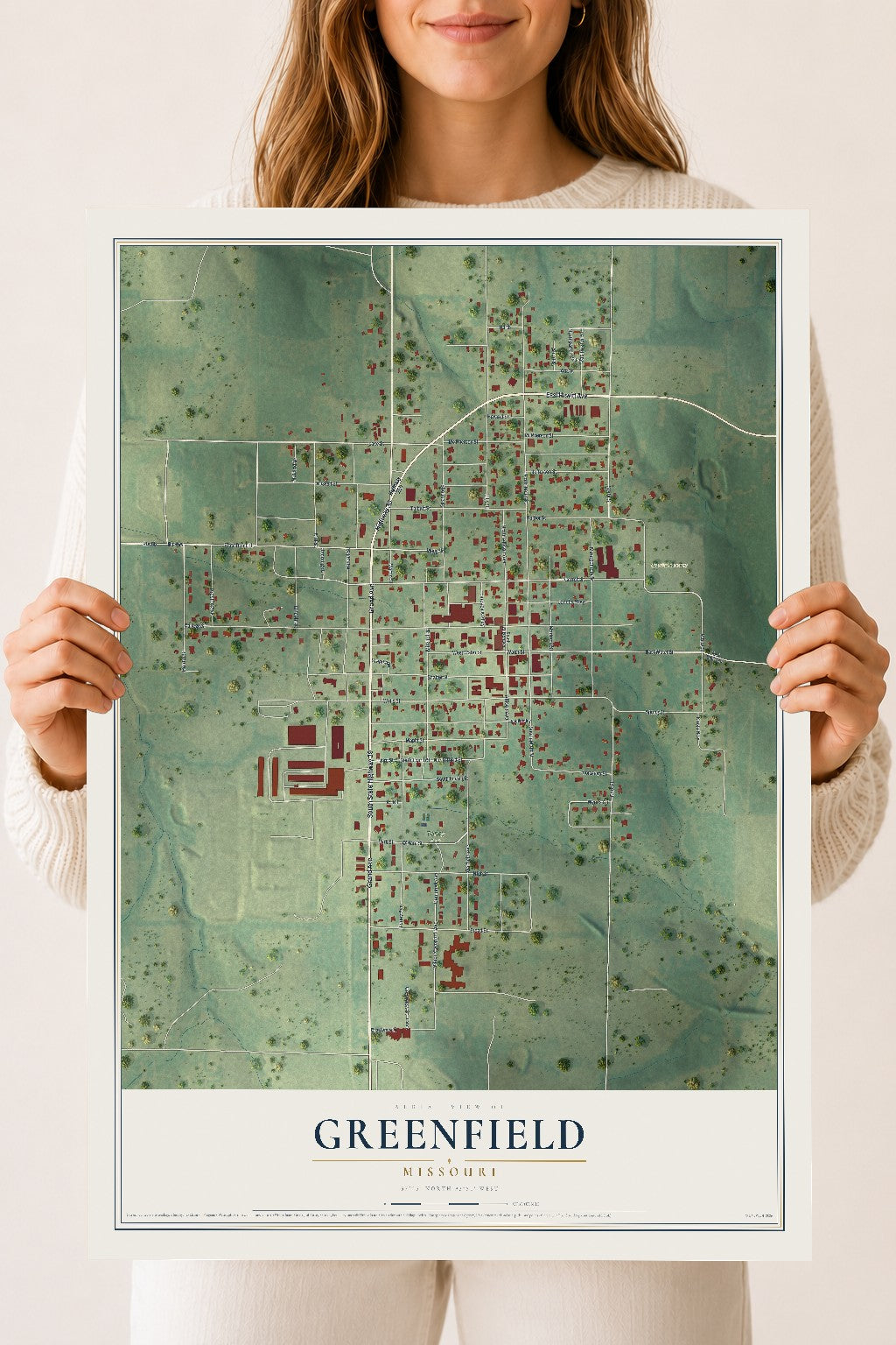 Map of Greenfield, Missouri, 18 x 24 inch unframed archival matte print