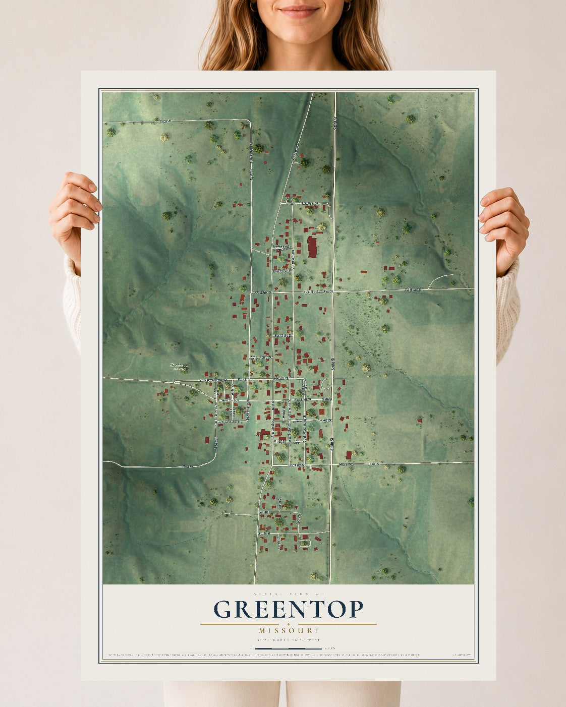 Map of Greentop, Missouri, 24 x 36 inch unframed archival matte print
